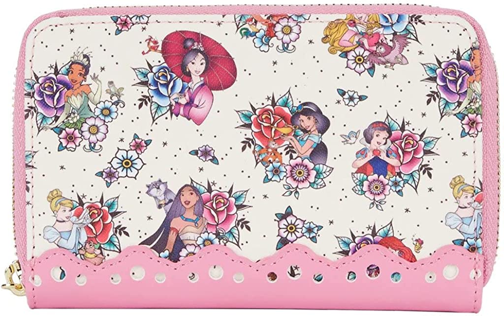 LOUNGEFLY DISNEY: PRINCESS TATTOO AOP ZIP AROUND WALLET