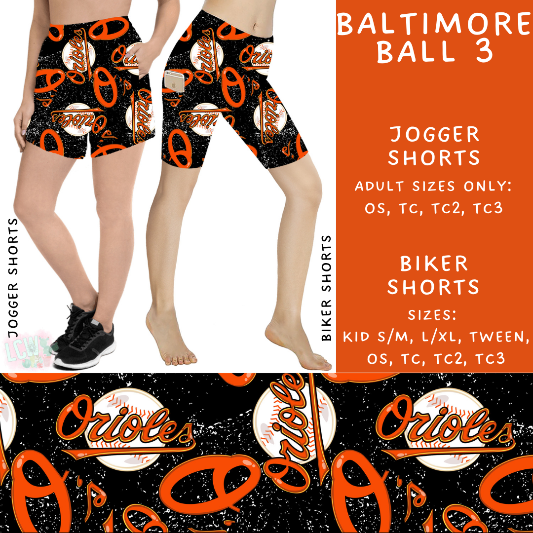 Batch #343 - Home Run Collection - Closes 5/22 - ETA mid July - Baltimore Ball 3 Biker & Jogger Shorts