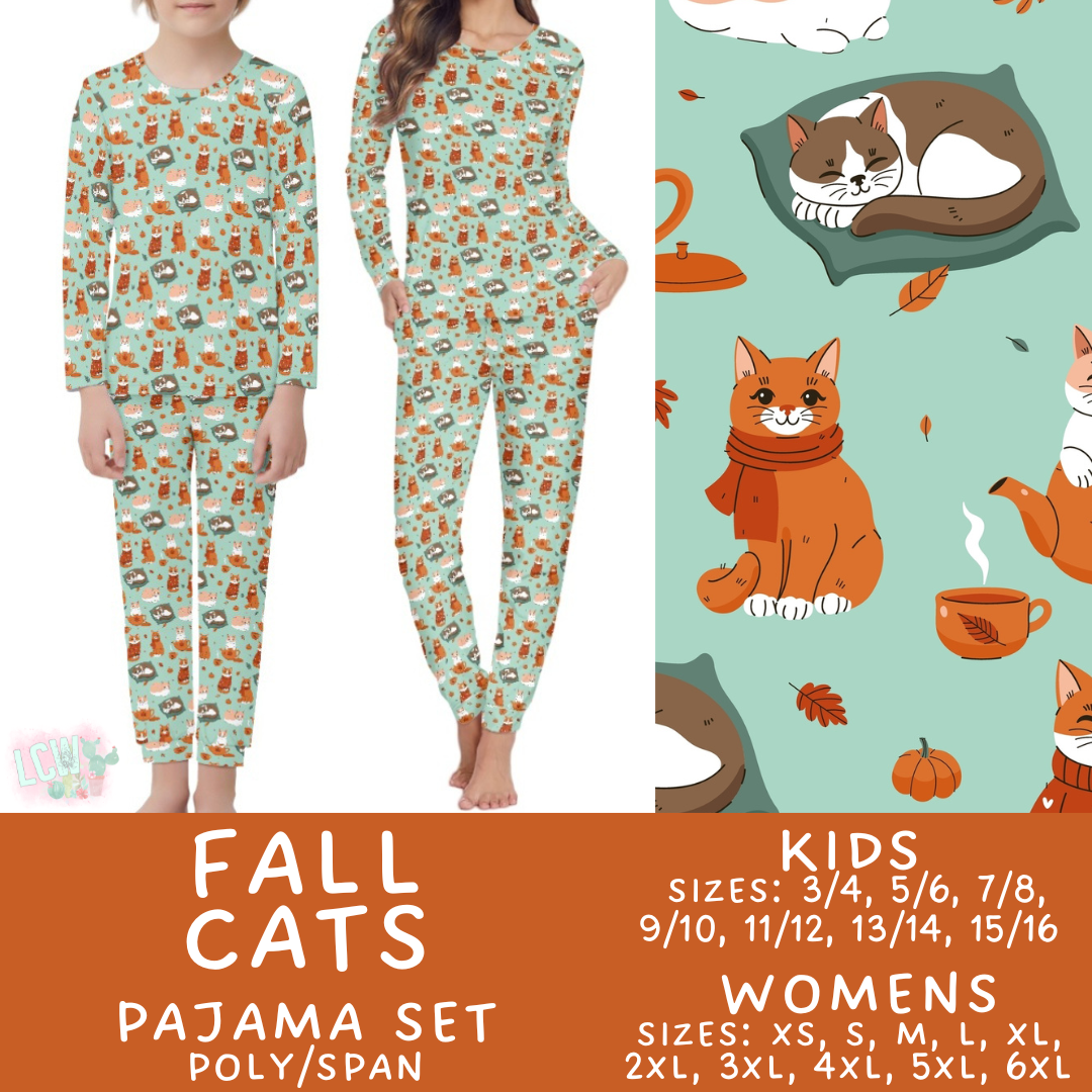 Batch #406 - Fall Family Pajamas - Closes 9/3 - ETA mid/late October - Fall Cats Women's & Kid's Pajama Set