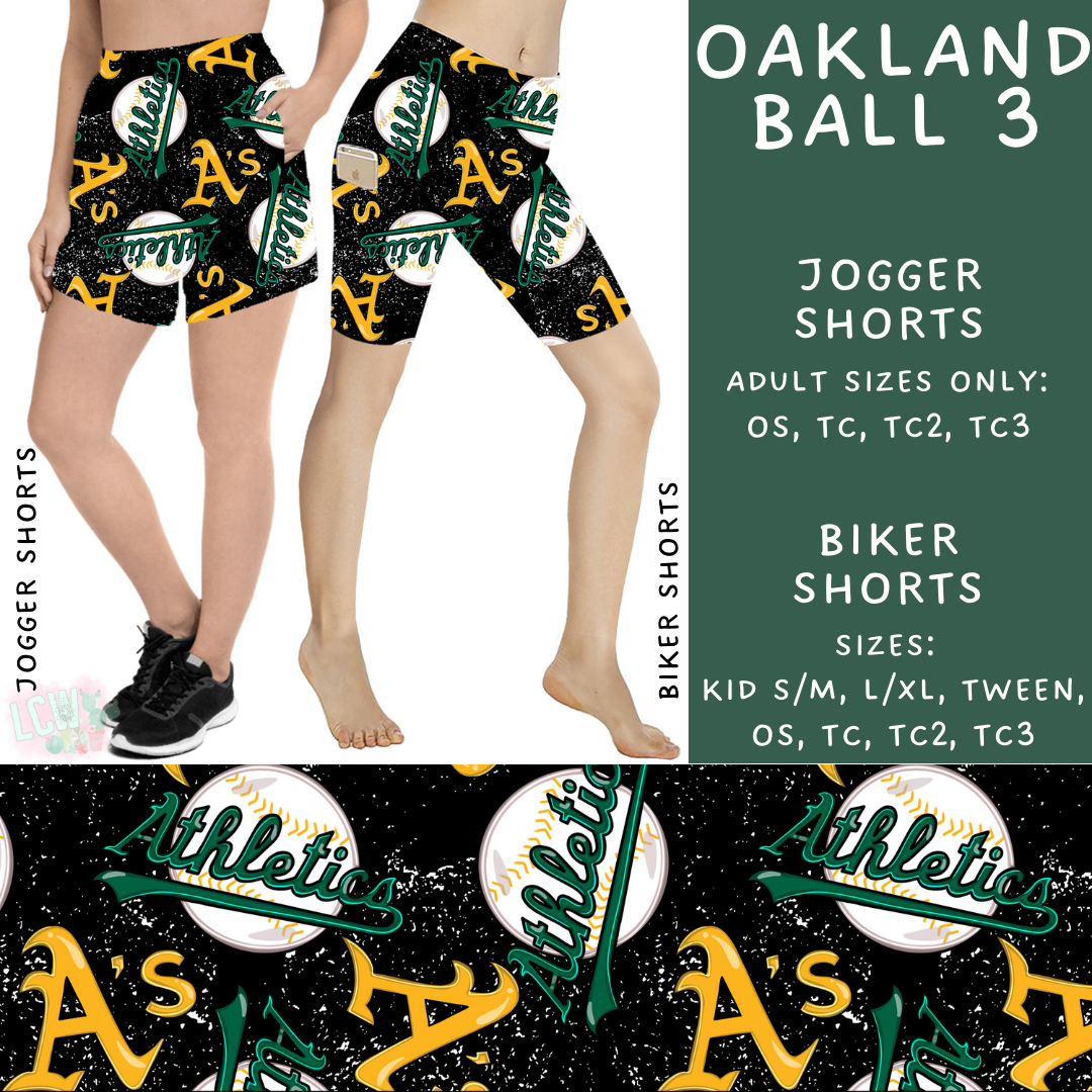 Batch #343 - Home Run Collection - Closes 5/22 - ETA mid July - Oakland Ball 3 Biker & Jogger Shorts