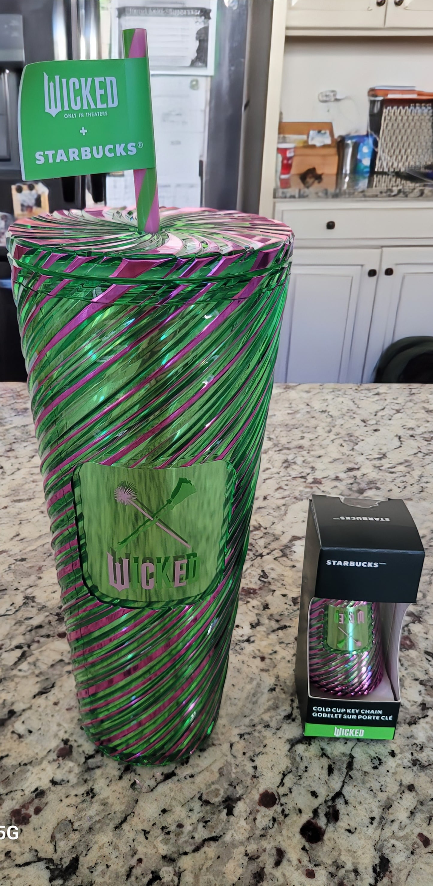 Starbucks Pink & Green Swirl Wicked Cold Cup and Matching Key Chain