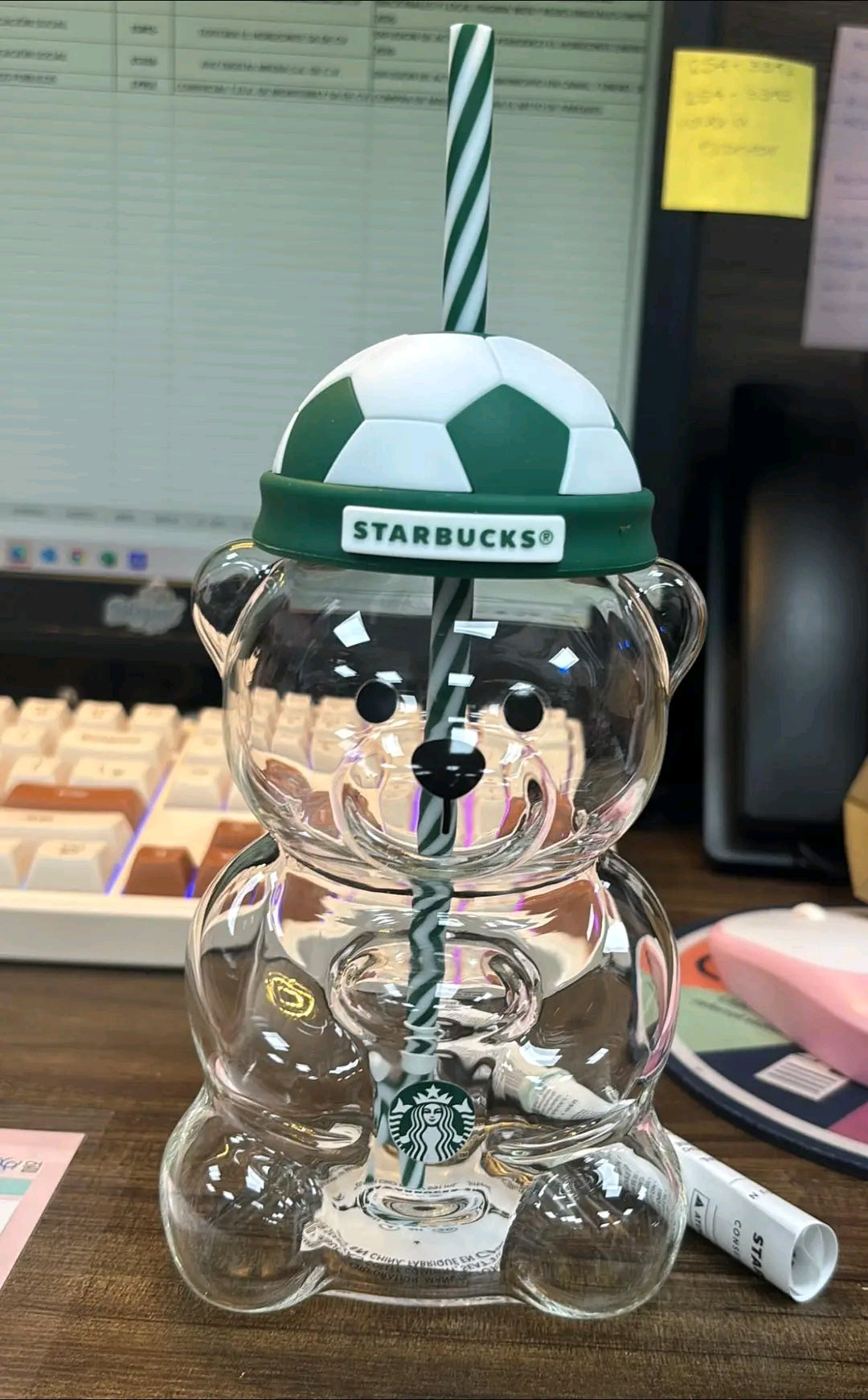 AUTHENTIC Starbucks China Soccer and Strawberry Bearista Glass Cups - Preorder