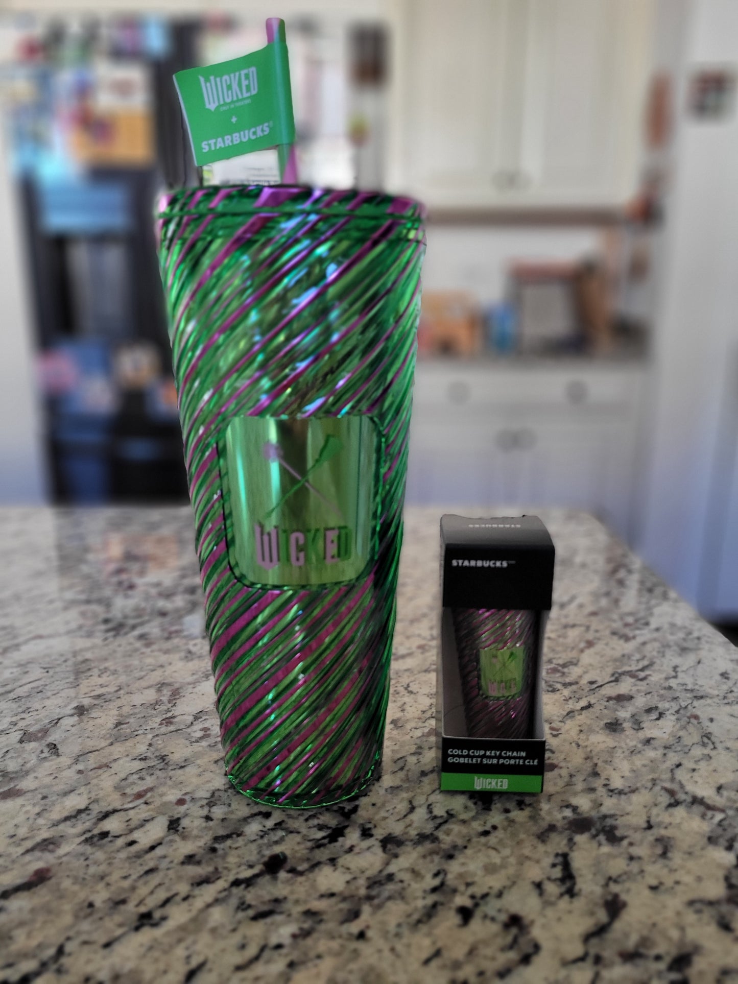 Starbucks Pink & Green Swirl Wicked Cold Cup and Matching Key Chain