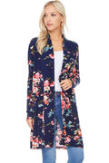 Navy & Pink Floral Long Sleeve Duster Sweater