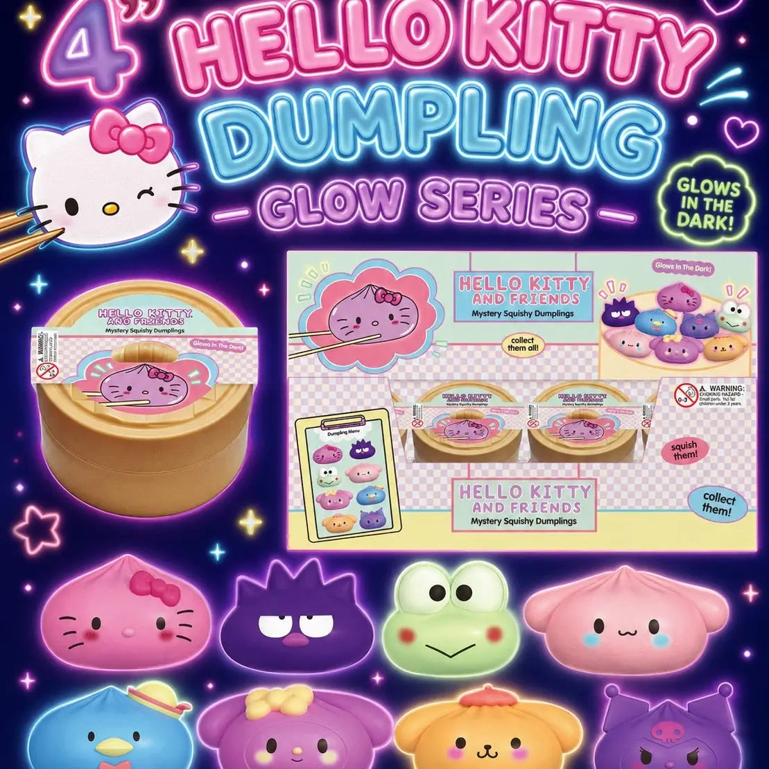 Authentic Sanrio Hello Kitty and Friends Mystery Squishy Dumpling Glow in the Dark Fidget- Preorder  - October