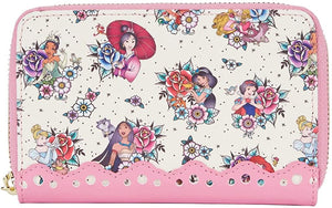 LOUNGEFLY DISNEY: PRINCESS TATTOO AOP ZIP AROUND WALLET