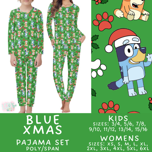 Batch #412 - Christmas Family Pajamas 2 - Closes 9/12 - ETA late October - Blue Xmas Women's & Kid's Pajama Set