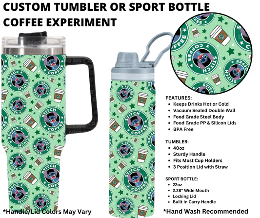 Preorder! Closes 1/1. ETA March. Coffee Experiment Custom Tumbler or Sport Bottle