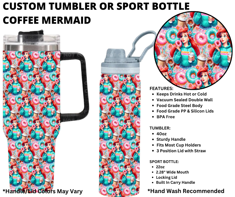 Preorder! Closes 1/1. ETA March. Coffee Mermaid Custom Tumbler or Sport Bottle