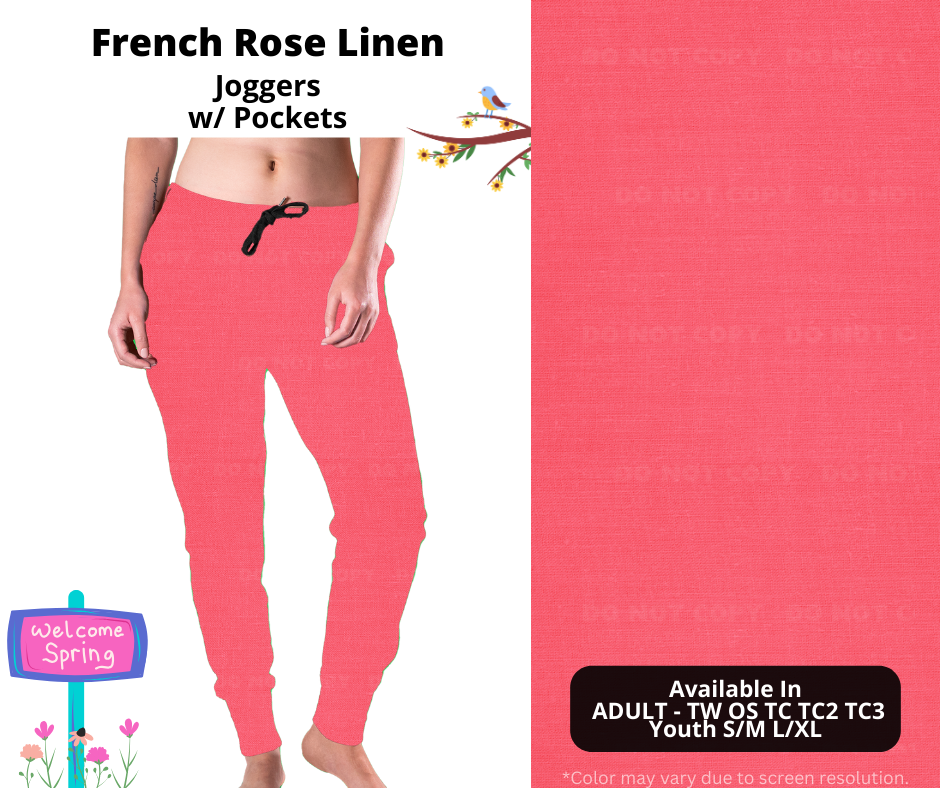 Preorder! Closes 1/8. ETA April. French Rose Linen Joggers