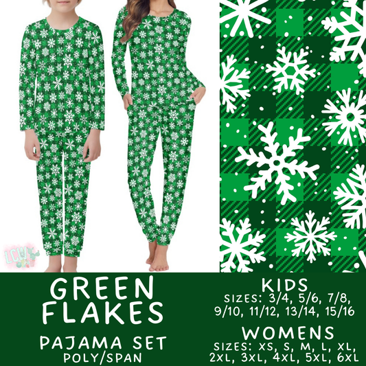 Batch #412 - Christmas Family Pajamas 2 - Closes 9/12 - ETA late October - Green Flakes Women's & Kid's Pajama Set