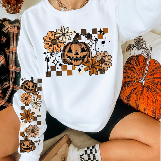 Pumpkin Floral Checkers Sweatshirt or T-shirt
