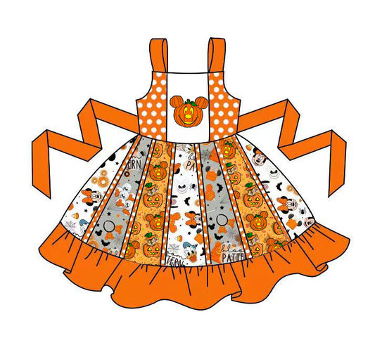 Pumpkin Mouse Twirl Girl's Dress - Preorder- ETA Late Aug