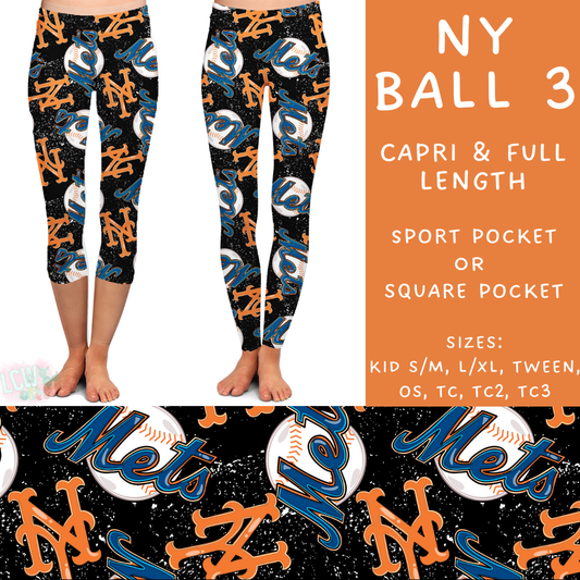 Batch #343 - Home Run Collection - Closes 5/22 - ETA mid July - NY Ball 3 Full and Capri Length Leggings