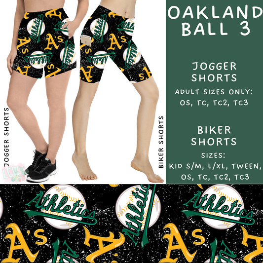 Batch #343 - Home Run Collection - Closes 5/22 - ETA mid July - Oakland Ball 3 Biker & Jogger Shorts