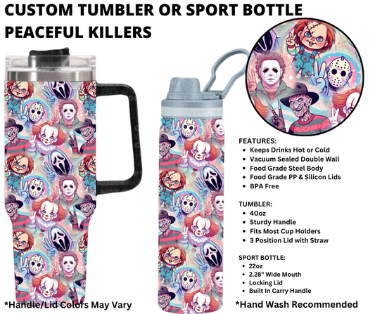 Preorder! Closes 1/1. ETA March. Peaceful Killers Custom Tumbler or Sport Bottle