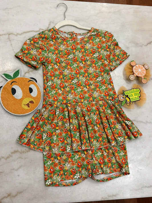 Orange Bird Girl's Peplum Set with Matching Purse and Hair Bows