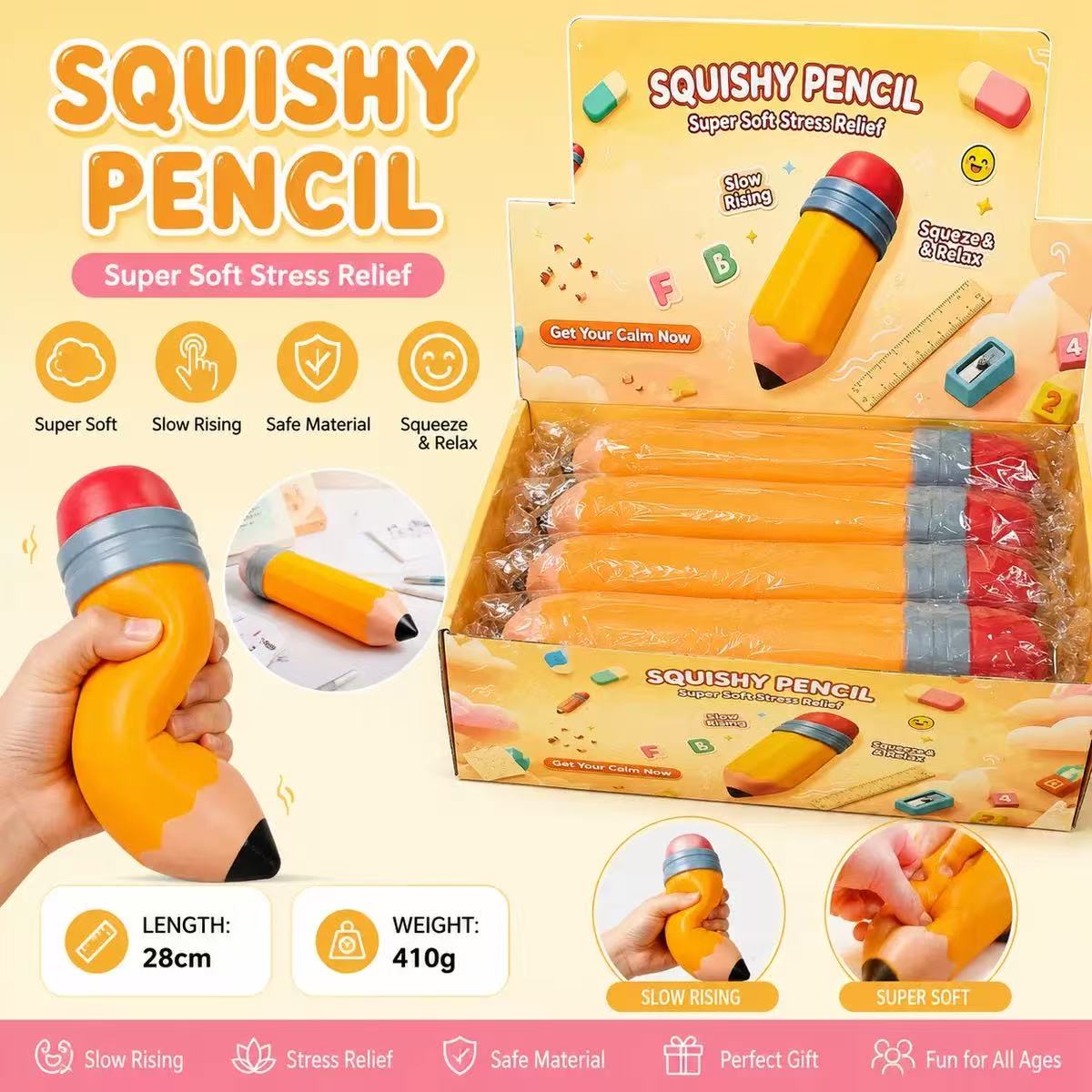 Jumbo Squishy Pencil Sensory Toy -  Preorder - ETA Late Sept.