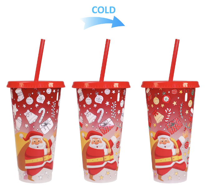 Christmas Santa Color Changing Reusable Cold Cups w/ straw