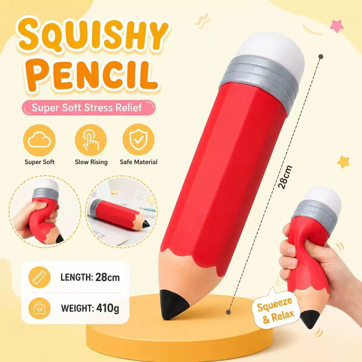 Jumbo Squishy Pencil Sensory Toy -  Preorder - ETA Late Sept.