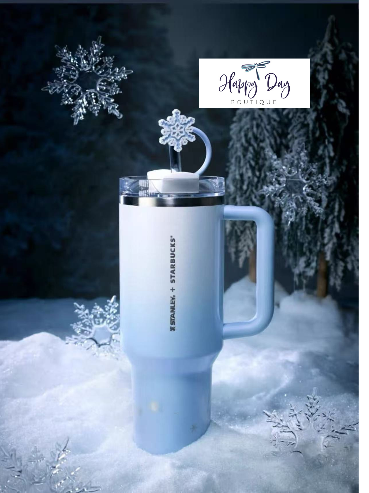 40oz China Starbucks Snowflake White Stainless Steel Stanley With  Snowflake Straw Stopper (Release Nov.18)