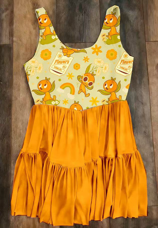 Kid's Orange Bird Mesh Dress w/ Shorts Underneath- Preorder  - ETA early April