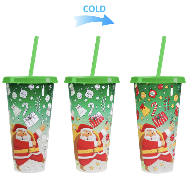 Christmas Santa Color Changing Reusable Cold Cups w/ straw