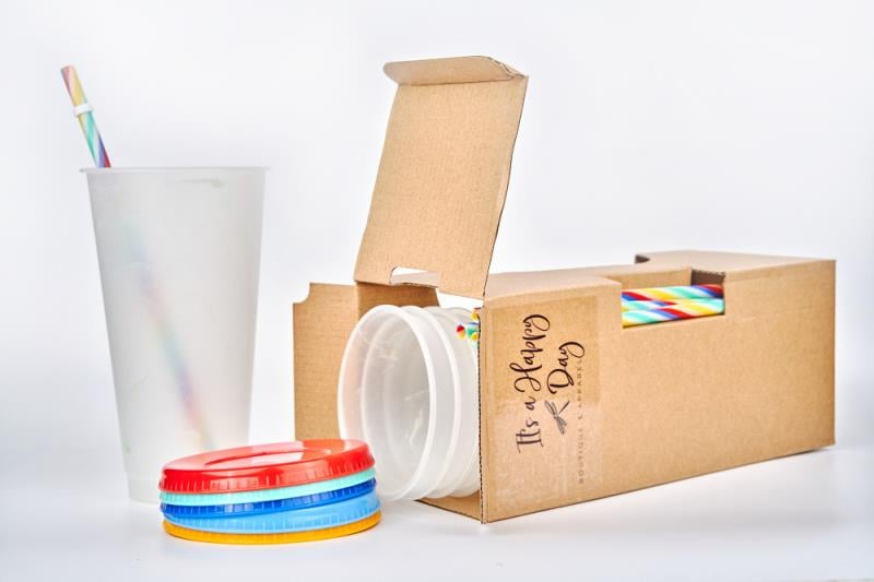 Cold Water Marble Color Changing Reusable Confetti Swirl Cups with Rainbow straw - 5 Pack