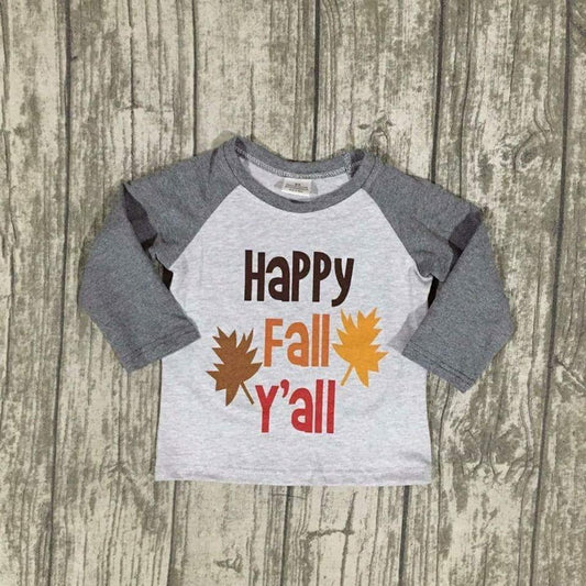 Boy's "Happy Fall Y'all" Long Sleeve Raglan Shirt