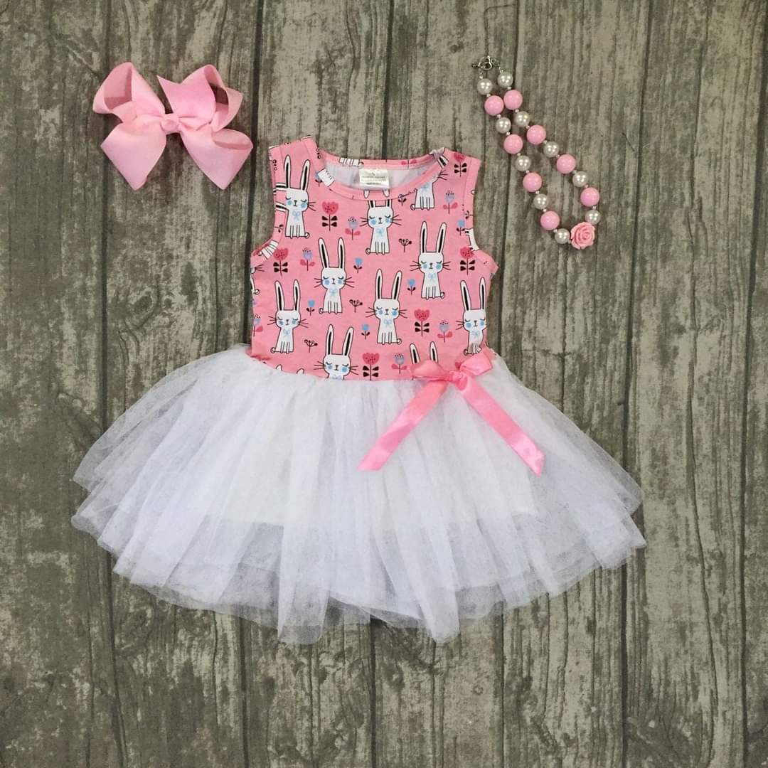 Pink and White Bunny Tutu Dress