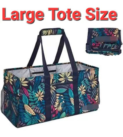 Large Utility Tote Blue Stripped Floral