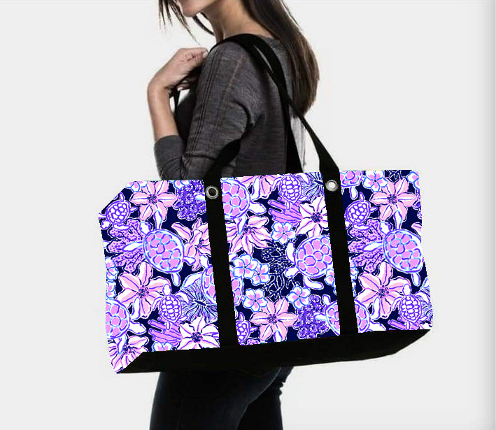 Large Utility Tote Tropical Turtles - Preorder